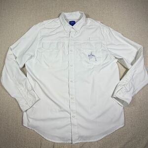 Guy Harvey Men Large White Ripstop Fishing Shirt Long Sleeve Vented Button Front